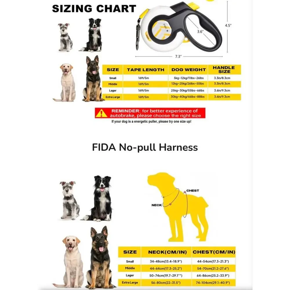 FIDA Lead Safe Set: Retractable Leash &‎ No‑Pull Harness XL Pet Training